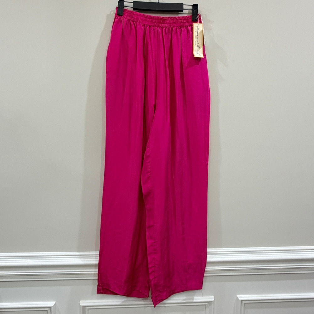 NEW Anna and Frank Women Large Pants Fuchsia Washable Silk Wide Leg